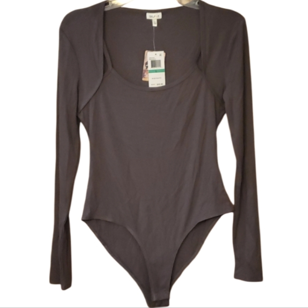 Self❤E by Self Esteem NWT Gray Ribbed Bodysuit in Granite Size L